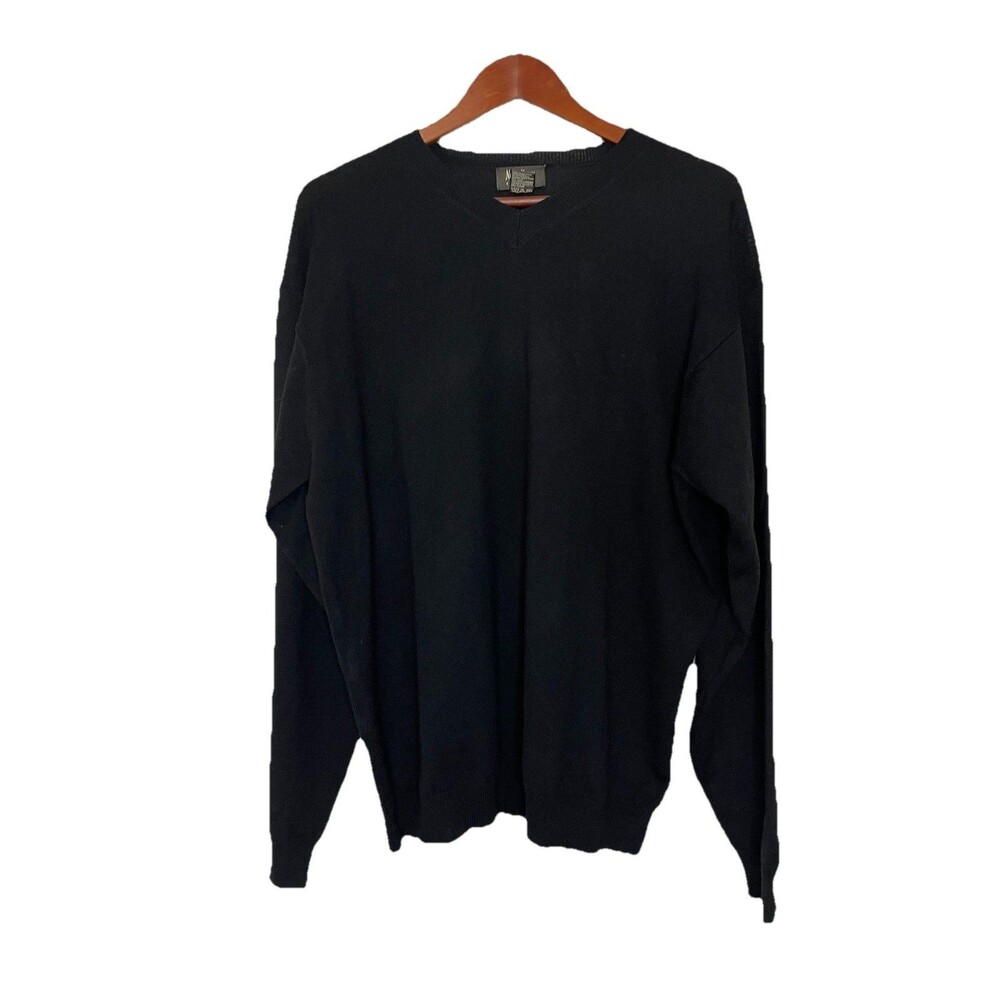 Neiman Marcus Merino Wool Black Men's Large Knit Sweater Pullover vneck